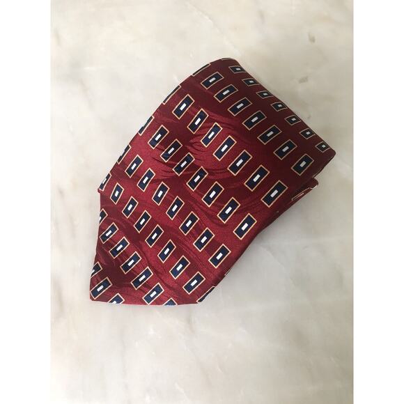 Umberto Bossi Silk Tie Gold Burgundy Red Black Geometric Men Necktie Italy 60x4 - Picture 1 of 5